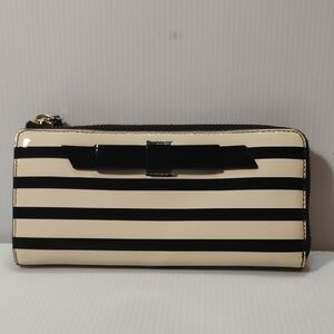 Kate Spade Black and Cream Patent Striped Wallet